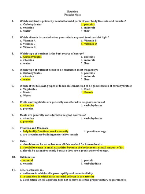 nutrition exam 2 quizlet|nutrition test answer key.